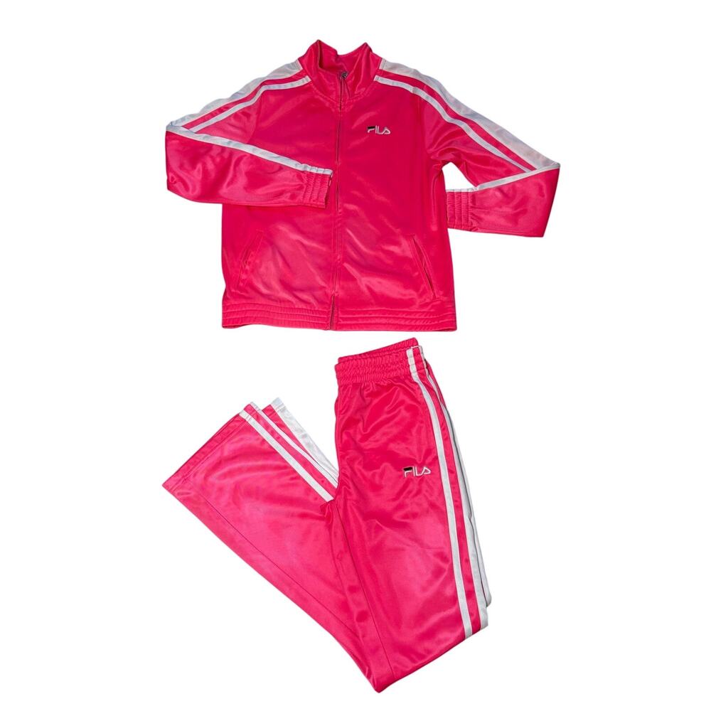 FILA Hot Pink Girls Two Piece Fleece Lined Girls Tracksuit Set
